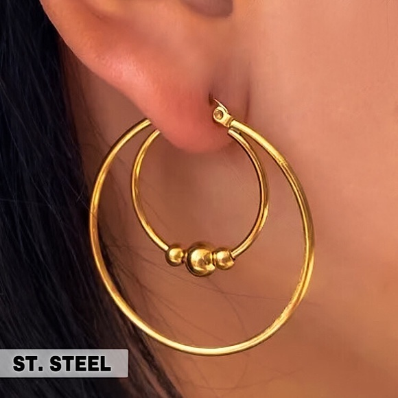 Jewelry - 🔵𝟲𝟱%𝗢𝗙𝗙 𝗯𝘂𝗻𝗱𝗹𝗲𝘀 𝟯+🔵 NEW Concentric Stainless Steel Hoop Earrings